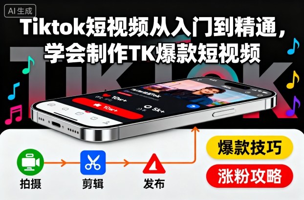 Tiktok短视频从入门到精通，学会制作TK爆款短视频-驿想项目网
