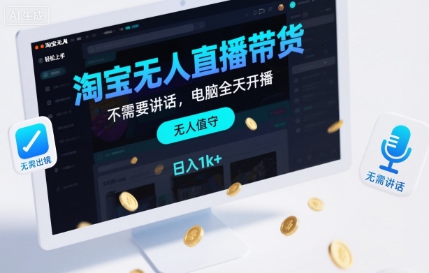 淘宝无人直播带货,不需要出镜,不需要讲话,电脑全天开播,轻松上手,日入1k+【揭秘】-驿想项目网