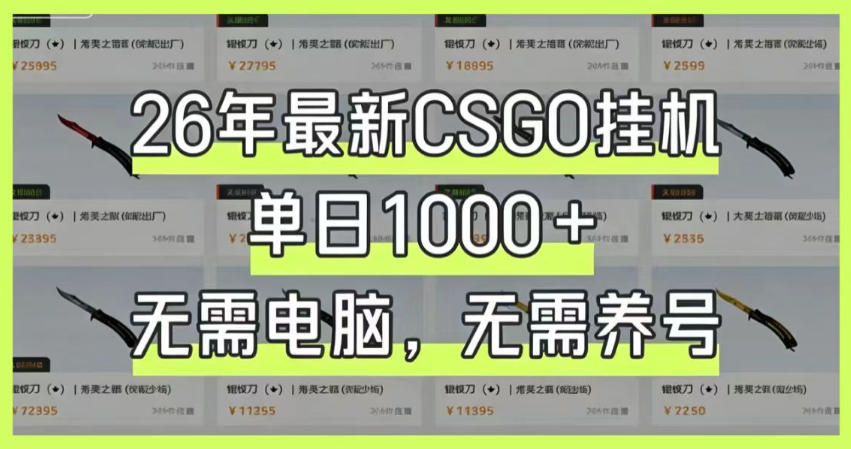26年最新CSGO挂G系统,单日1000+,无需电脑,无需养号,0基础可上手【揭秘】-驿想项目网