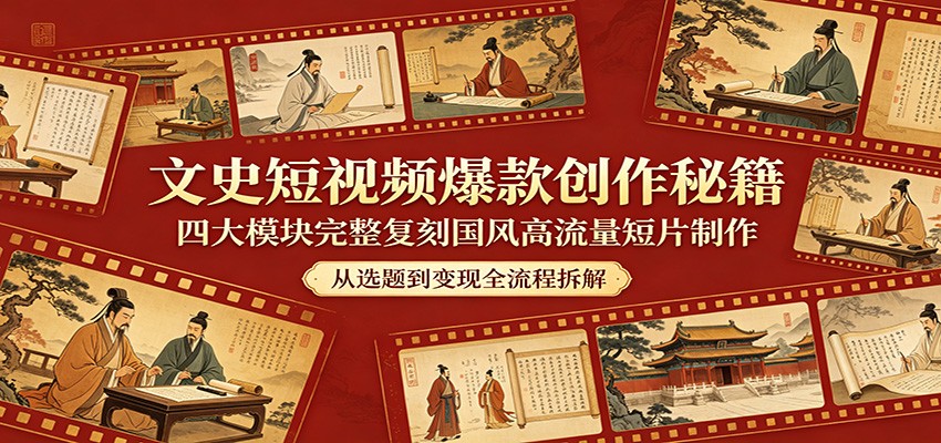 文史短视频爆款创作秘籍：四大模块完整复刻国风高流量短片制作-驿想项目网