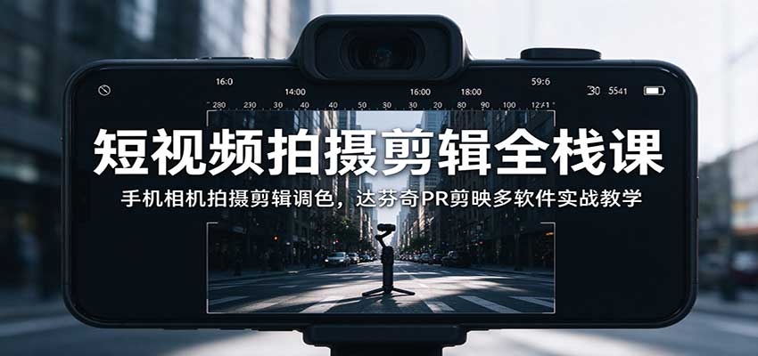 短视频拍摄剪辑全栈课：手机相机拍摄剪辑调色，达芬奇PR剪映多软件实战教学-驿想项目网