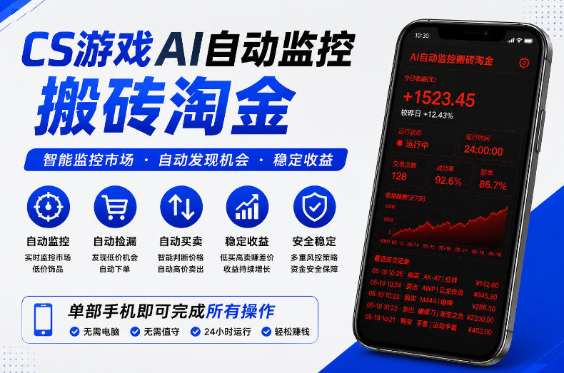 CS游戏AI自动监控搬砖淘金，稳定运行多年，支持任何形式验证，日入300+【揭秘】-驿想项目网