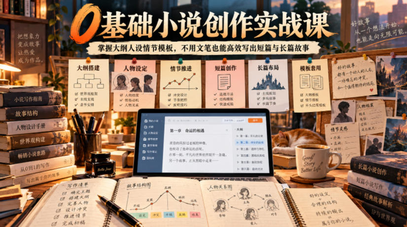 0基础小说创作实战课｜掌握大纲人设情节模板，不用文笔也能高效写出短篇与长篇故事-驿想项目网
