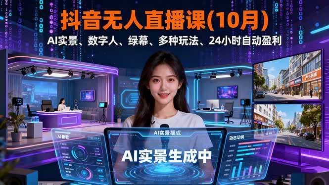 (16355期)抖音无人直播课(10月),AI实景、数字人、绿幕、多种玩法、24小时自动盈利-驿想项目网