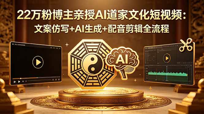 （18580期）22万粉博主亲授AI道家文化短视频：文案仿写+AI生成+配音剪辑全流程-驿想项目网