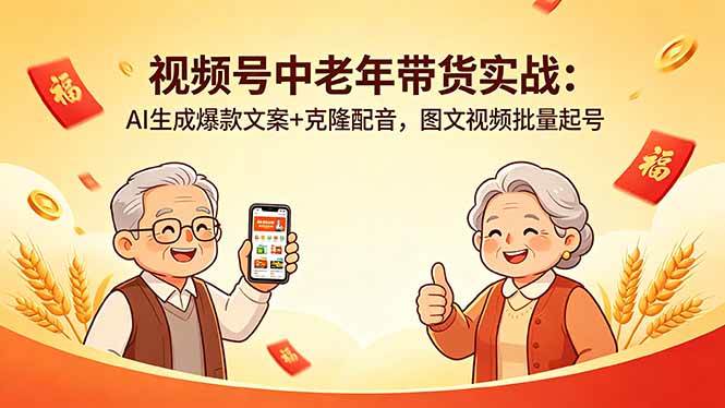 （18396期）视频号中老年带货实战：AI生成爆款文案+克隆配音，图文视频批量起号-驿想项目网