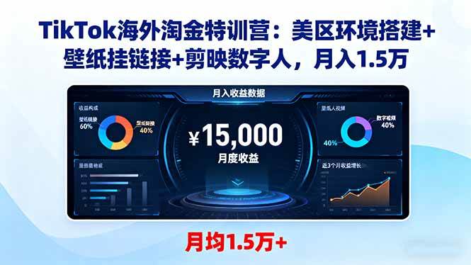 （16346期）TikTok海外淘金特训营：美区环境搭建+壁纸挂链接+剪映数字人，月入1.5万-驿想项目网