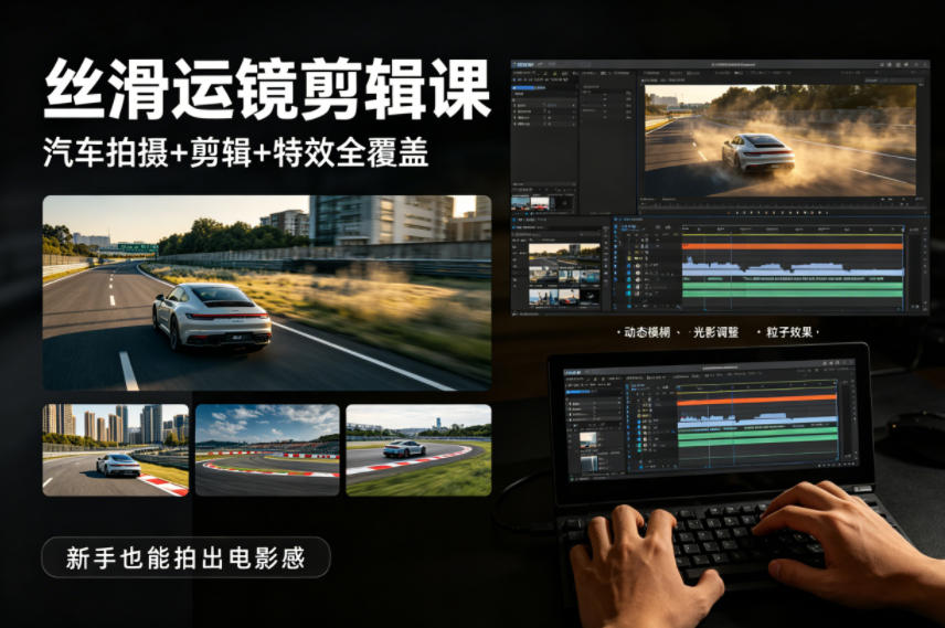 大叔丝滑运镜剪辑课，汽车拍摄+剪辑+特效全覆盖，新手也能拍出电影感-驿想项目网