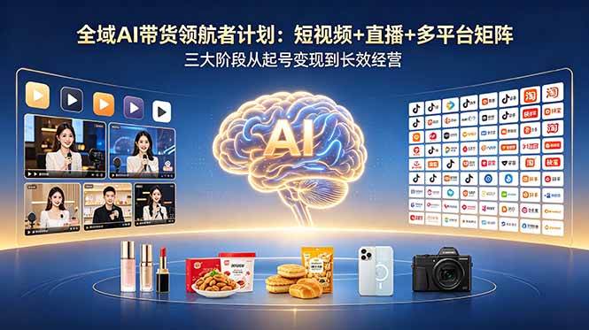 （18593期）全域AI带货领航者计划：短视频+直播+多平台矩阵，三大阶段从起号变现到长效经营-驿想项目网