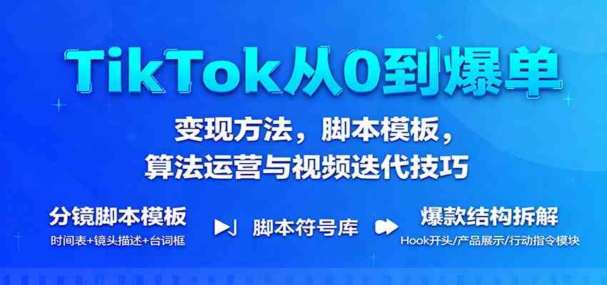 TikTok从0到爆单：变现方法，脚本模板，算法运营与视频迭代技巧-驿想项目网