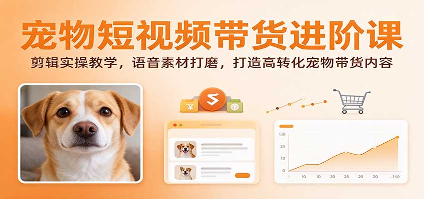 宠物短视频带货进阶课：剪辑实操教学，语音素材打磨，打造高转化宠物带货内容-驿想项目网