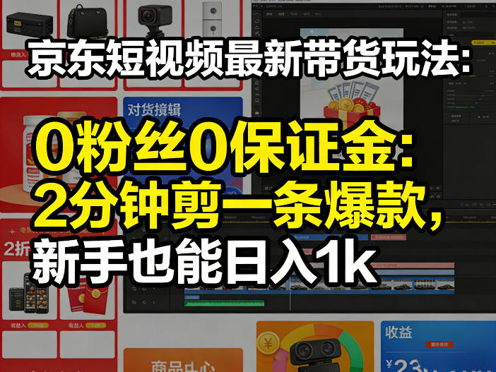 京东短视频最新带货玩法，0粉丝0保证金，2分钟剪一条爆款，新手也能日入1k+【揭秘】-驿想项目网