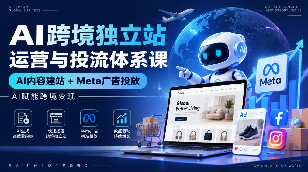 AI跨境独立站运营与投流体系课｜AI内容建站+Meta广告投放，AI赋能跨境变现-驿想项目网