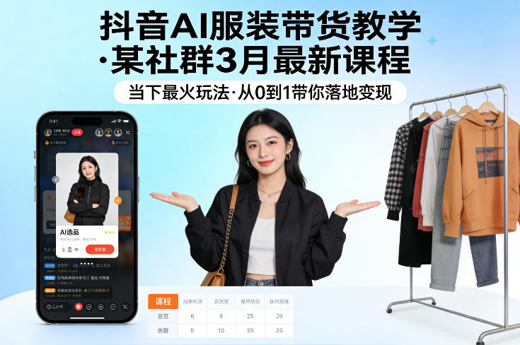抖音AI服装带货教学，某社群3月最新课程，当下最火玩法，从0到1带你落地变现-驿想项目网