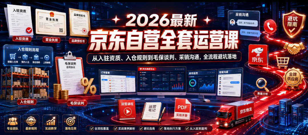 2026最新京东自营全套运营课,从入驻资质、入仓规则到毛保谈判、采销沟通,全流程避坑落地-驿想项目网