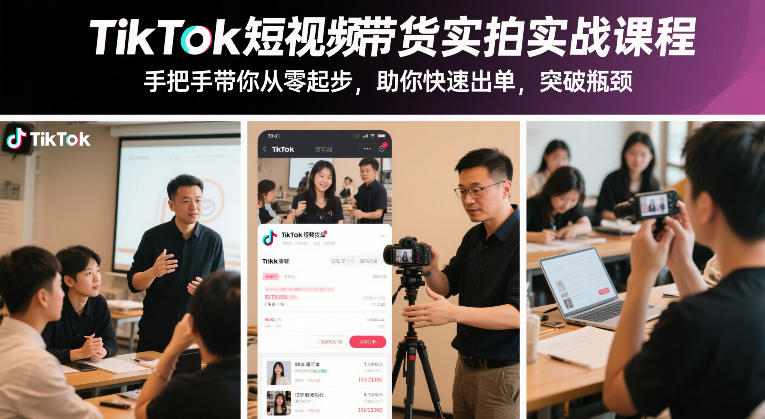TikTok短视频带货实拍实战课程，手把手带你从零起步，助你快速出单，突破瓶颈-驿想项目网