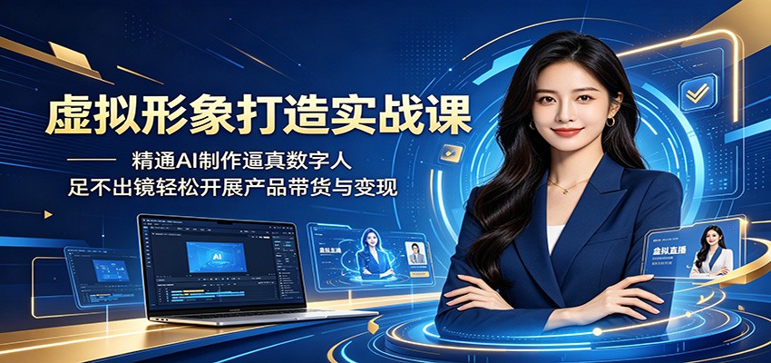 虚拟形象打造实战课：精通AI制作逼真数字人，足不出镜轻松开展产品带货与变现-驿想项目网