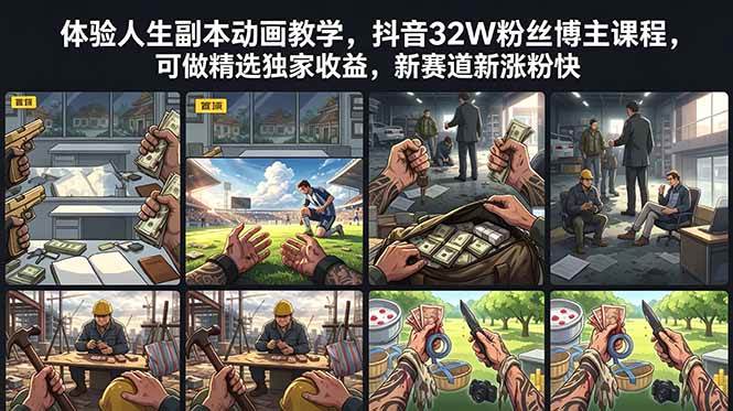 (18826期)体验人生副本动画教学, 抖音32W粉丝博主课程,可做精选独家收益,新赛道新涨粉快-驿想项目网