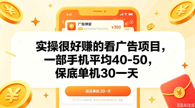 实操很好做的看广告项目，一部手机平均40-50，保底30单机一天【揭秘】-驿想项目网
