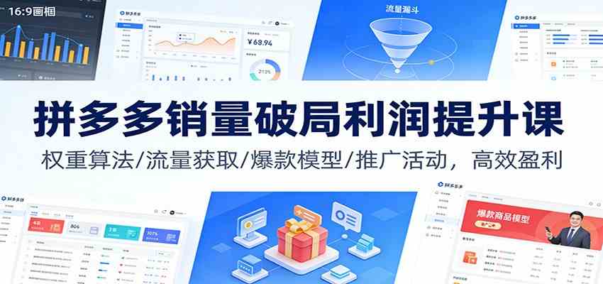 拼多多销量破局利润提升课：权重算法/流量获取/爆款模型/推广活动，高效盈利-驿想项目网