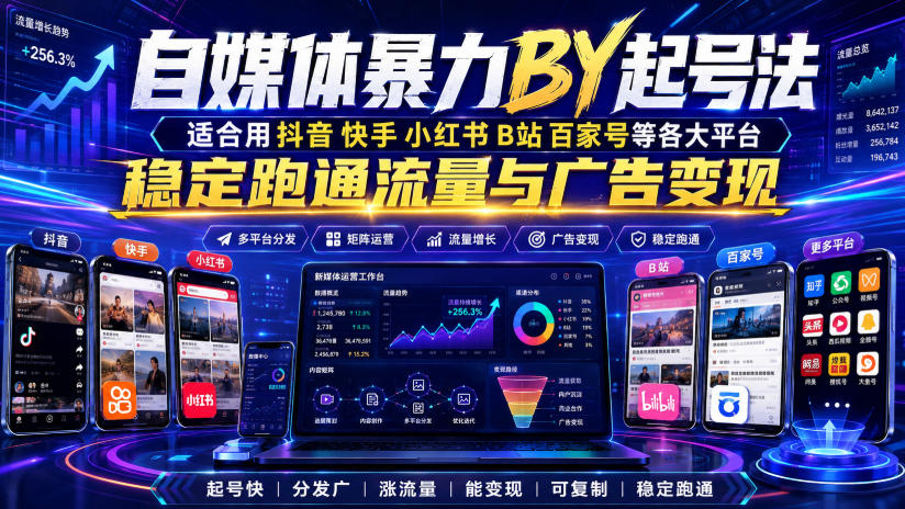 自媒体暴力搬运起号法，适合用抖音快手小红书B站百家号等各大平台，稳定跑通流量与广告变现-驿想项目网