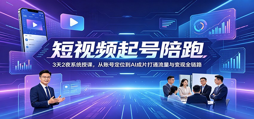 短视频起号陪跑：3天2夜系统授课，从账号定位到AI成片打通流量与变现全链路-驿想项目网