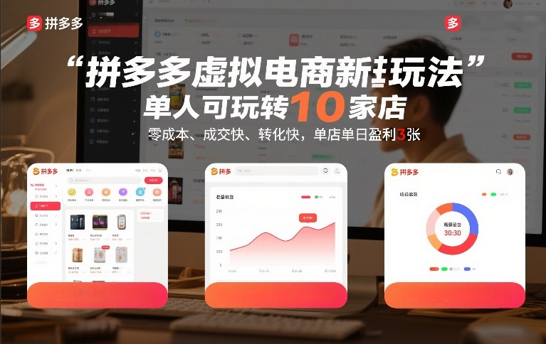 拼多多虚拟电商新玩法，单人可玩转10家店，零成本、成交快、转化快，单店单日盈利3张【揭秘】-驿想项目网