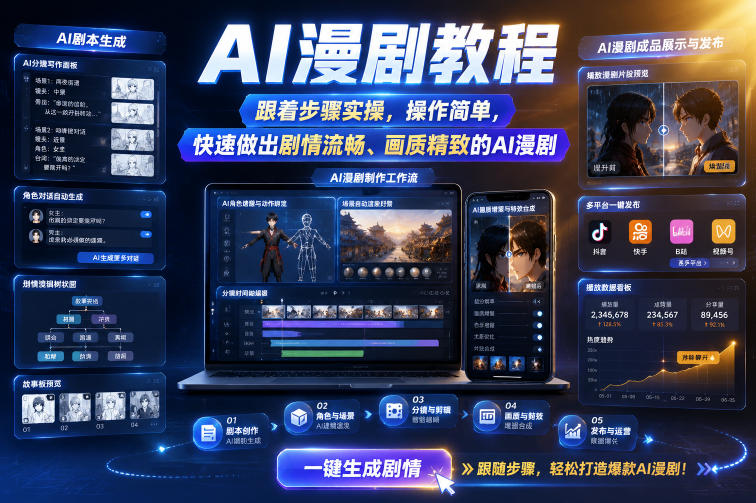 AI漫剧教程，跟着步骤实操，操作简单，快速做出剧情流畅、画质精致的AI漫剧-驿想项目网