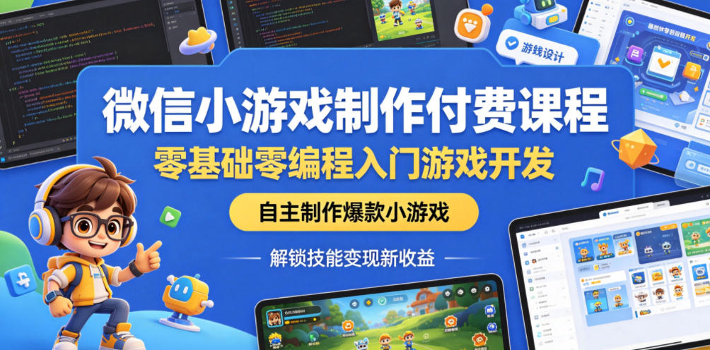 微信小游戏制作付费课程，零基础零编程入门游戏开发，自主制作爆款小游戏，解锁技能变现新收益-驿想项目网