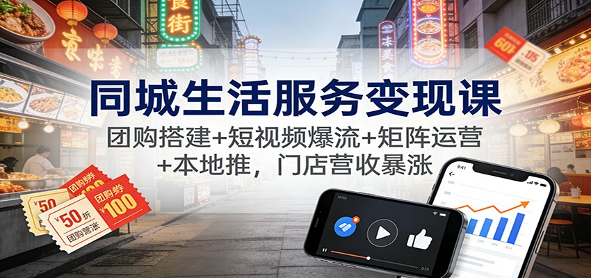 同城生活服务变现课:团购搭建+短视频爆流+矩阵运营+本地推,门店营收暴涨-驿想项目网