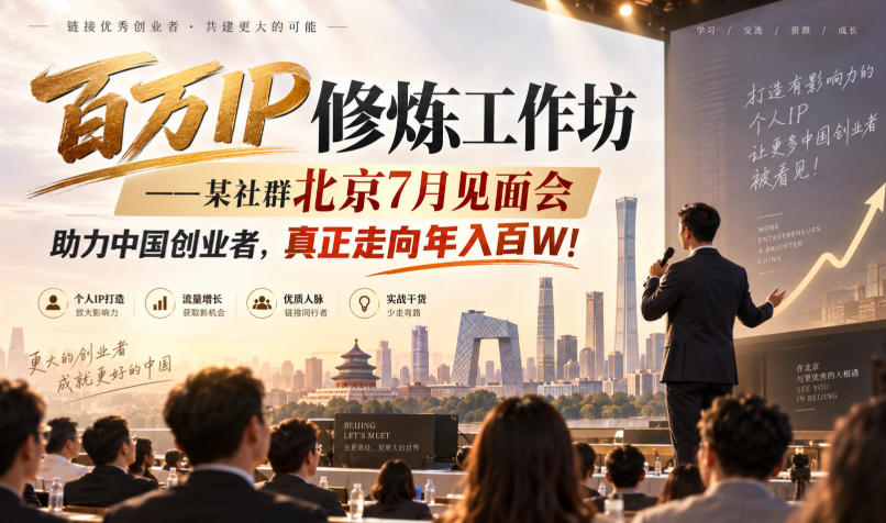 百万IP修炼工作坊——某社群北京7月见面会,助力中国创业者,真正走向年入百W!-驿想项目网