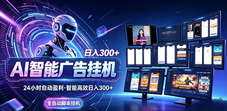 AI智能广告挂G项目，无需人工，单机稳定日入200+，可矩阵放大，24小时不间断刷广告賺收益【揭秘】-驿想项目网