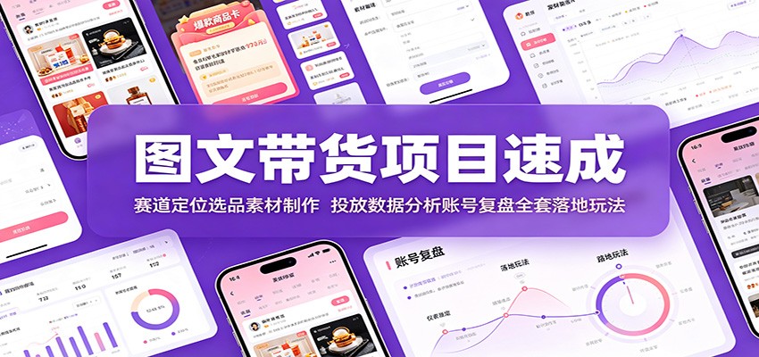 图文带货项目速成：赛道定位选品素材制作，投放数据分析账号复盘全套落地玩法-驿想项目网
