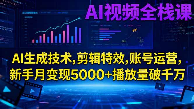 （16603期）AI视频全栈课:AI生成技术,剪辑特效,账号运营,新手月变现5000+播放量破千万-驿想项目网