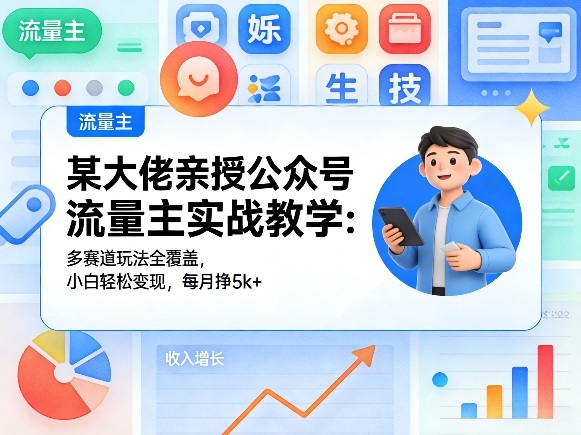 某大佬亲授公众号流量主实战教学：多赛道玩法全覆盖，小白轻松变现，每月多挣5k+-驿想项目网