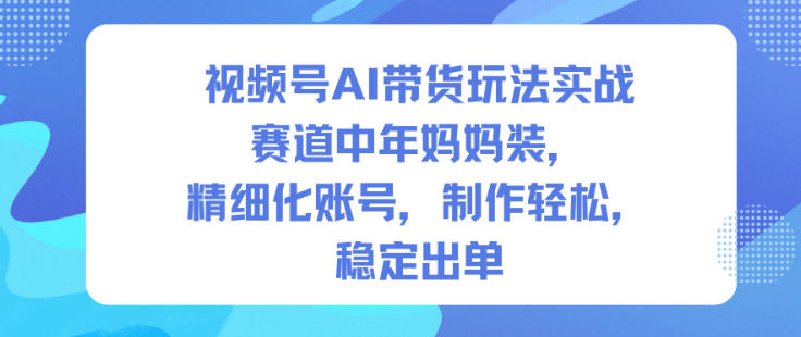 视频号AI带货玩法实战，赛道中年妈妈装，精细化账号，制作轻松，稳定出单-驿想项目网