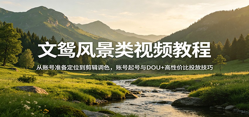 文鸳风景类视频教程:从账号准备定位到剪辑调色,账号起号与DOU+高性价比投放技巧-驿想项目网