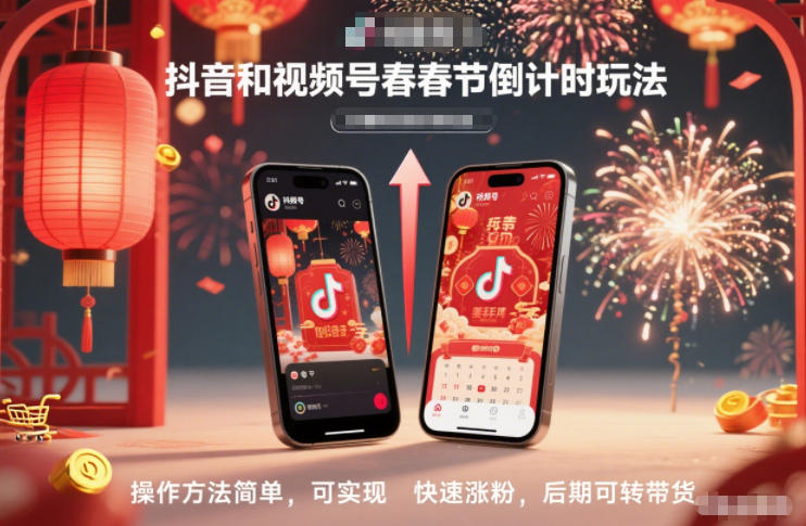 抖音和视频号,春节倒计时玩法,操作方法简单,可实现快速涨粉,后期可转带货-驿想项目网