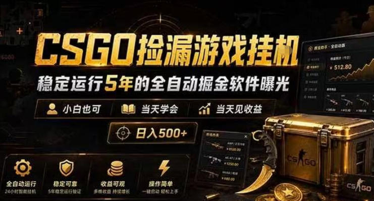 CSGO捡漏游戏挂G,稳定运行5年的全自动掘金软件曝光,小白也可当天学会,当天见收益,日入500+【揭秘】-驿想项目网