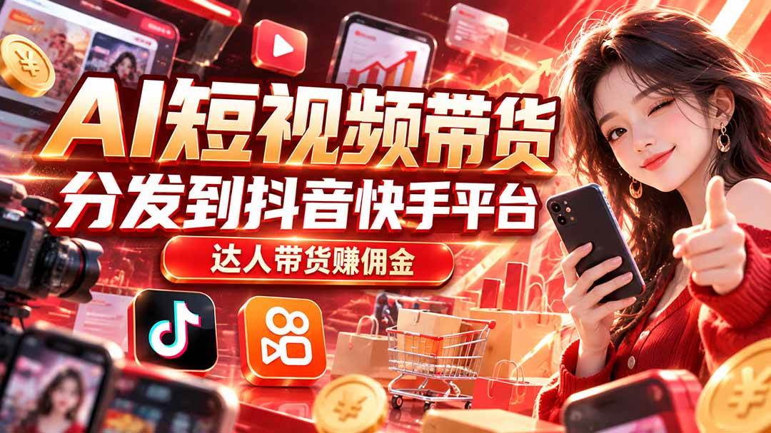 （20754期）【AI短视频带货】分发到抖音快手平台，达人带货赚佣金-驿想项目网
