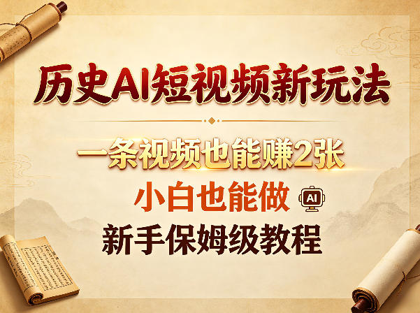 历史AI短视频新玩法，一条视频也能賺2张，小白也能做，新手保姆级教程-驿想项目网