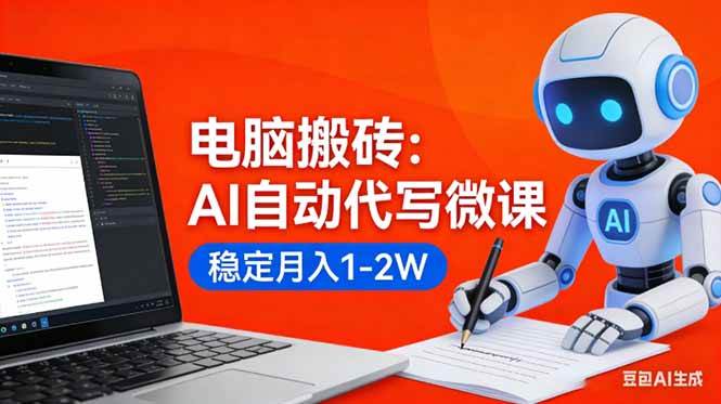 （17582期）电脑搬砖：AI自动代写微课，稳定月入1-2W，提供接单渠道，0门槛小白可做！-驿想项目网
