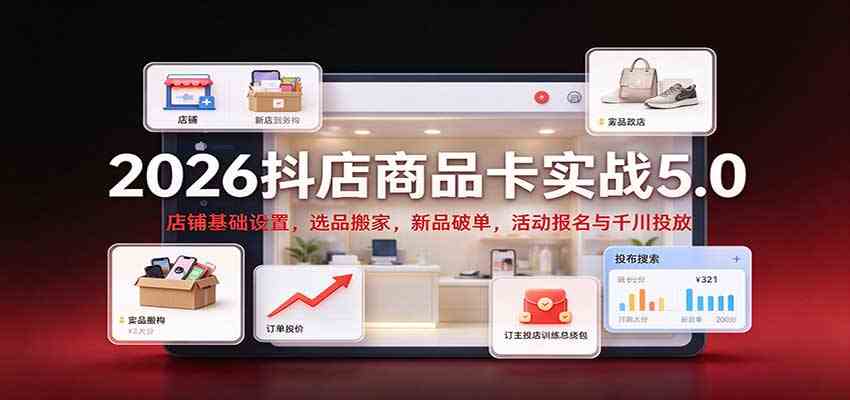 2026抖店商品卡实战5.0：店铺基础设置，选品搬家，新品破单，活动报名与千川投放-驿想项目网