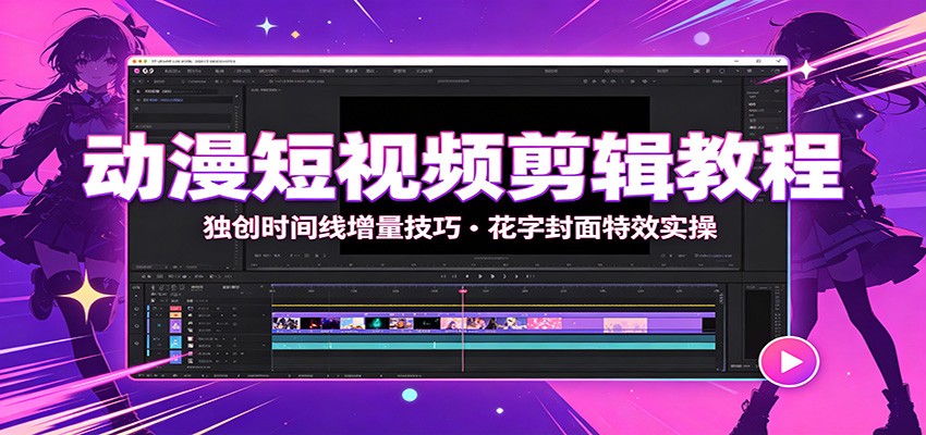动漫短视频剪辑教程：独创时间线增量技巧，花字封面特效实操-驿想项目网