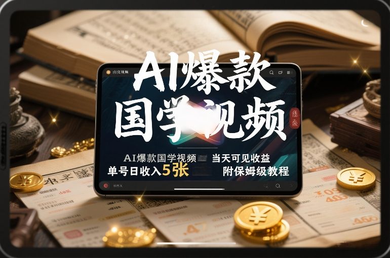 AI爆款国学视频，独家起号方法，小白直接上手，当天可见收益，单号日收入5张+附保姆级教程-驿想项目网
