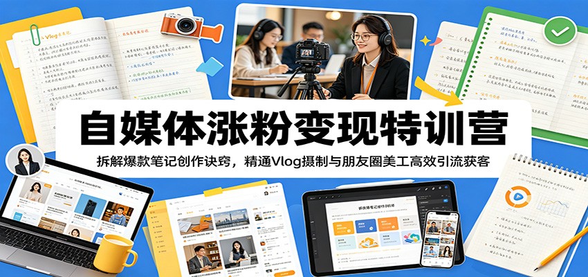 自媒体涨粉变现特训营：拆解爆款笔记创作诀窍，精通Vlog摄制与朋友圈美工高效引流获客-驿想项目网