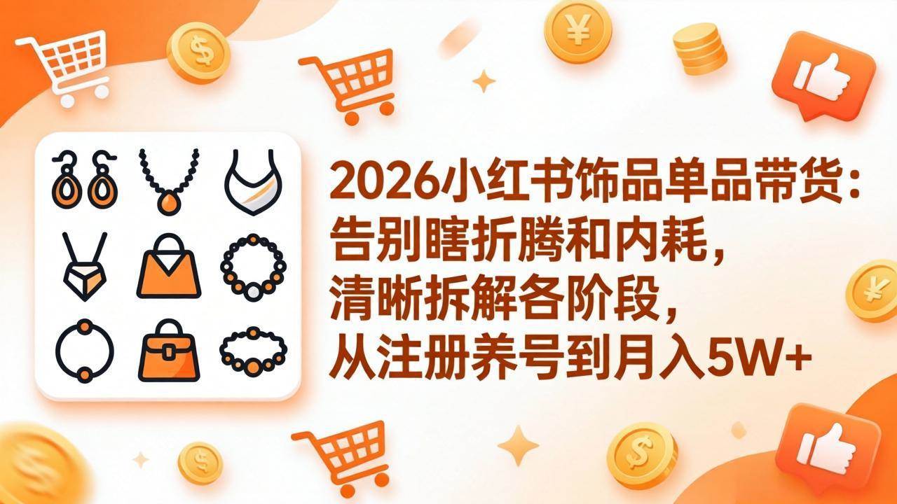（17861期）2026小红书饰品单品带货：告别瞎折腾和内耗，清晰拆解各阶段，从注册养号到月入5W+-驿想项目网