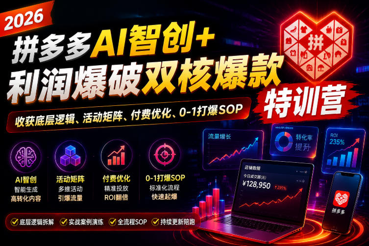 2026拼多多AI智创+利润爆破双核爆款特训营，收获底层逻辑、活动矩阵、付费优化、0-1打爆SOP（更新0727）-驿想项目网
