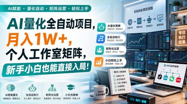 AI量化全自动项目，月入1W+，个人工作室矩阵，新手小白也能直接入局！【揭秘】-驿想项目网