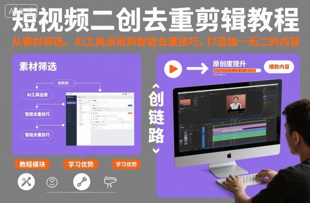 短视频二创去重剪辑教程,从素材筛选、AI工具运用到智能去重技巧,打造独一无二的内容-驿想项目网